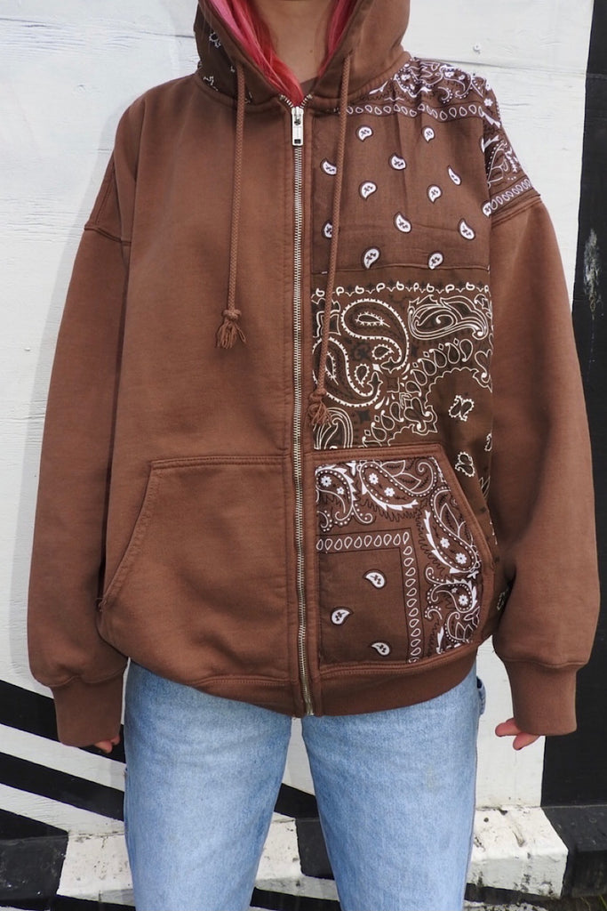 brown zip up hoodie