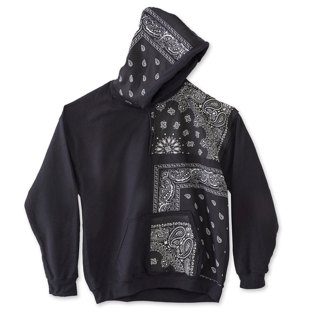 black hoodie with black bandana patchwork